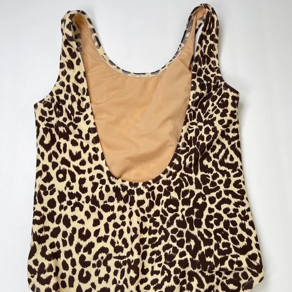 Crewcuts Leopard Print One Piece Swimsuit Girls Size 10 Tan Brown Animal Print